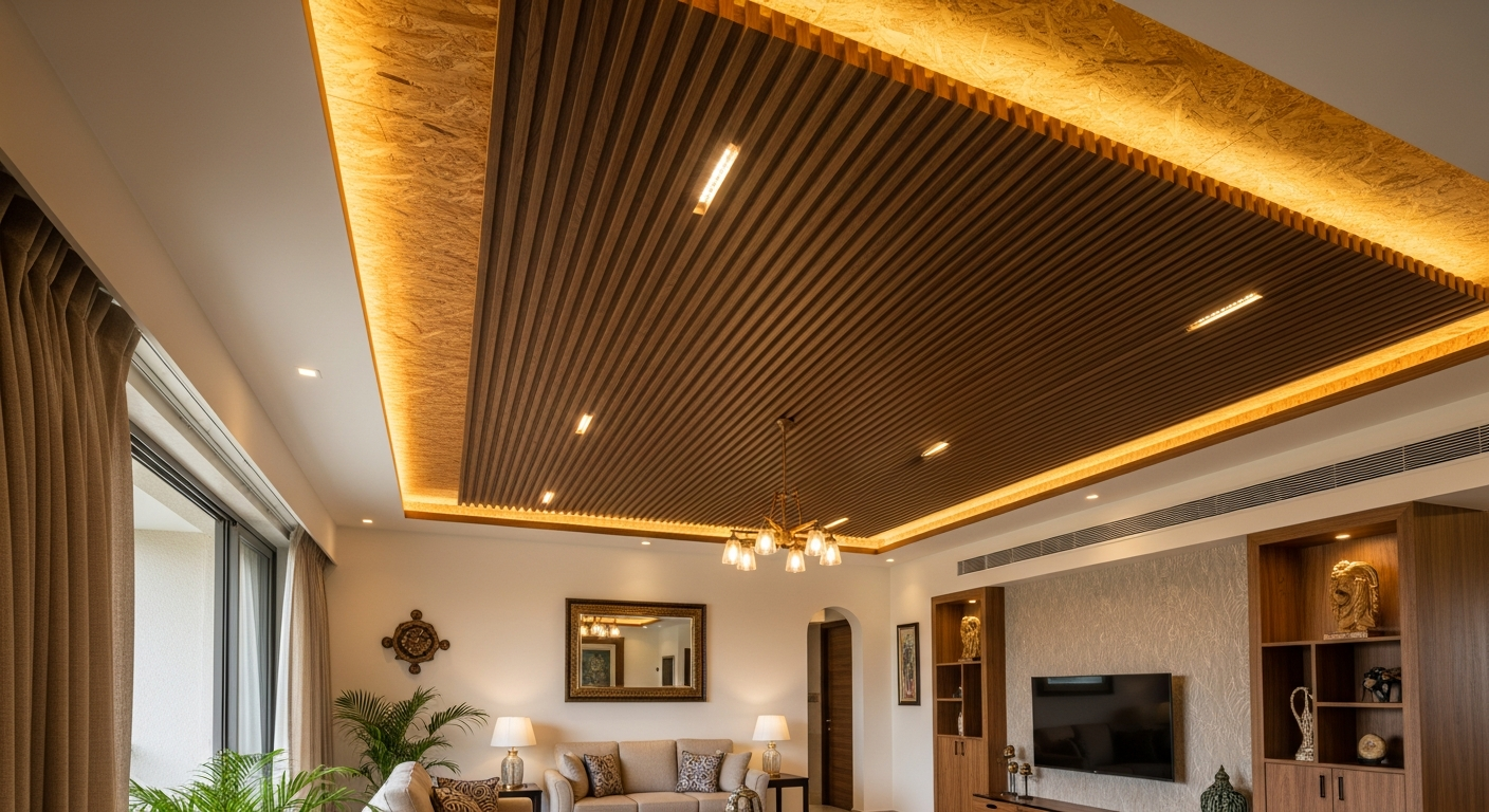 Fluted panelling feature wall in a Bangalore Indiranagar 3BHK apartment