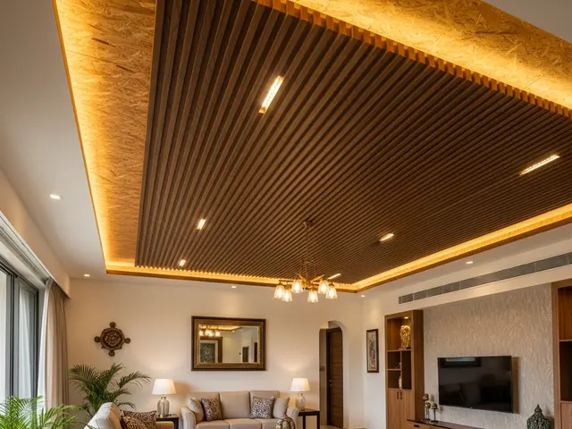 Fluted Panelling in a 3BHK Apartment Feature Wall + Ceiling in Indiranagar, Bangalore