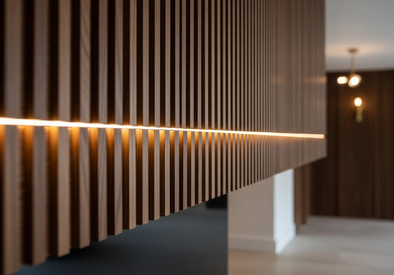 Fluted panelling in a Bangalore bedroom feature wall