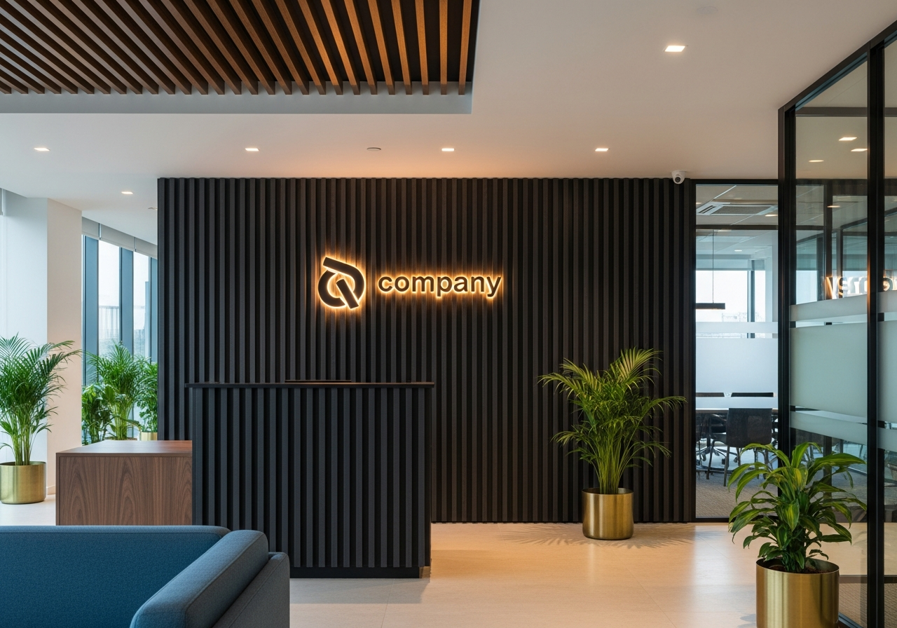 Fluted panelling in a Bangalore office reception