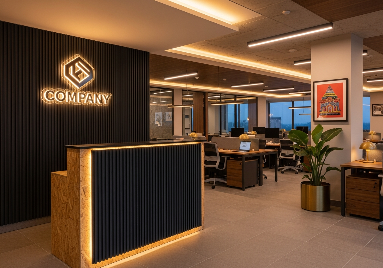 Fluted panelling in a Bangalore office reception