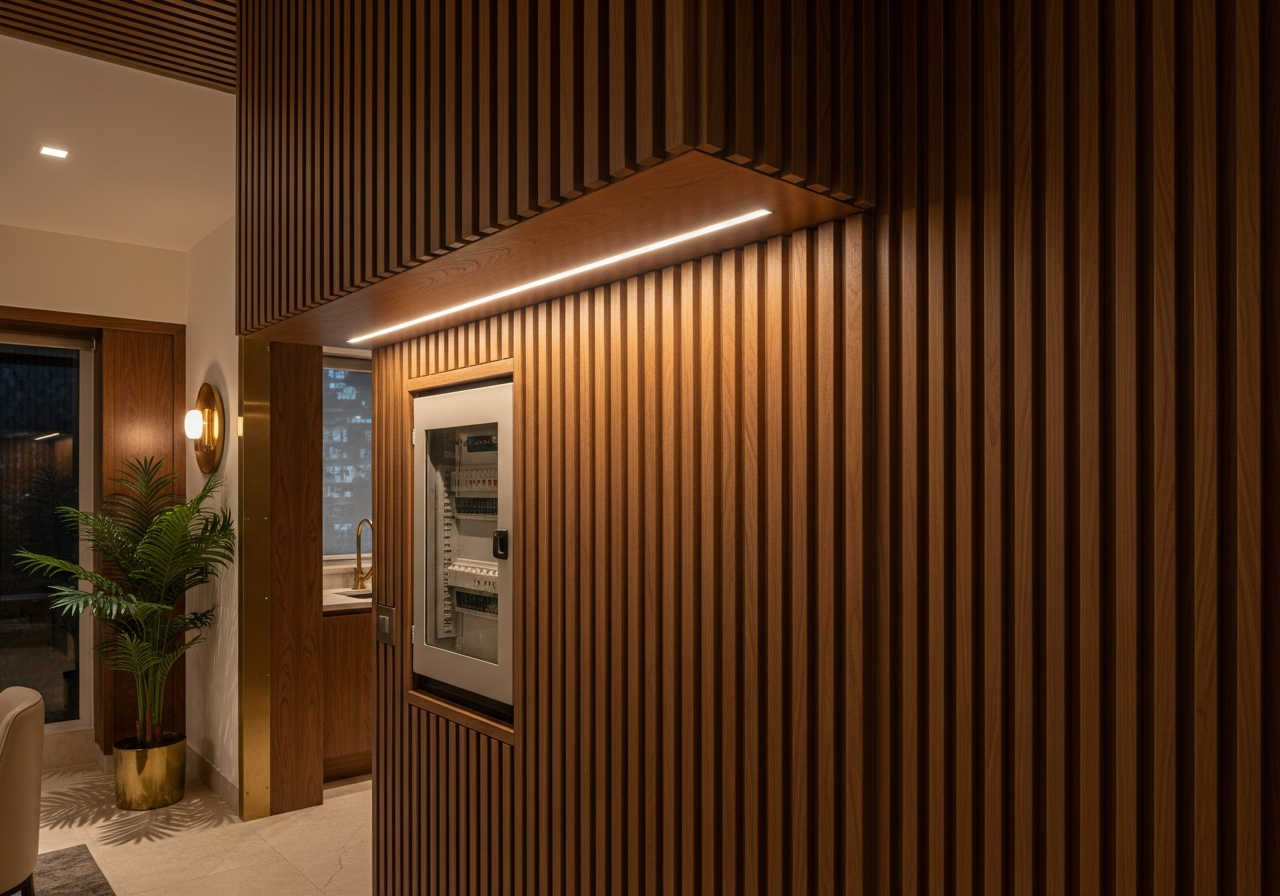 Fluted panelling in a Bangalore living room