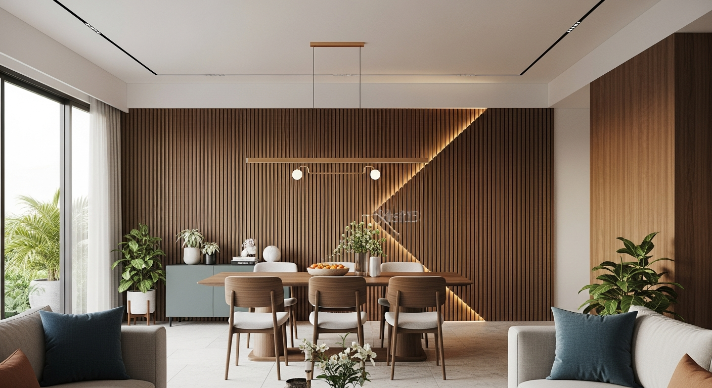 Fluted panelling in a Bangalore dining area