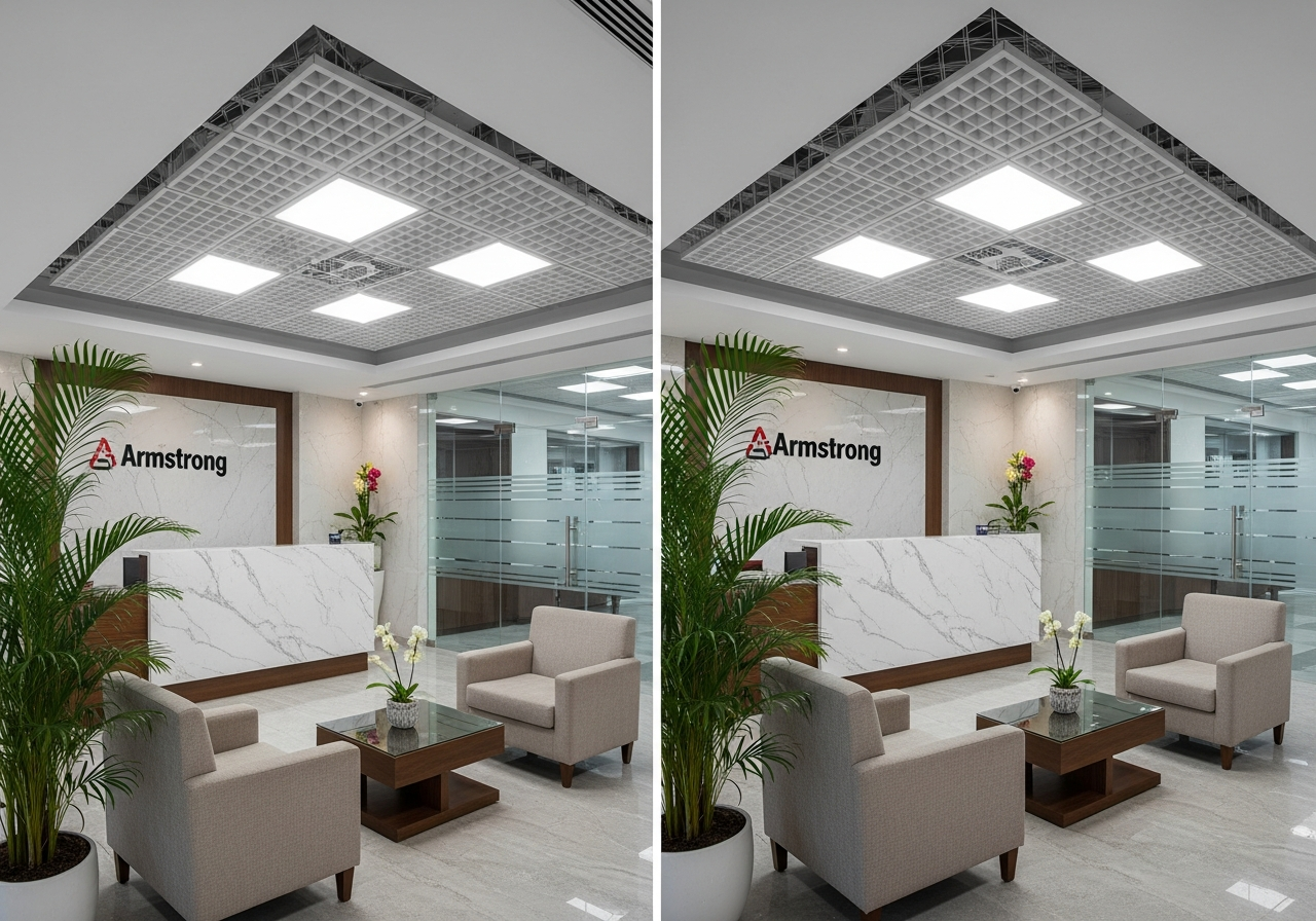 Grid ceiling in a Bangalore bank branch
