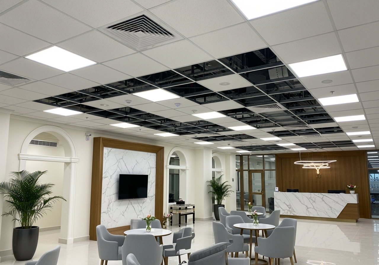 Grid ceiling in a Bangalore bank branch