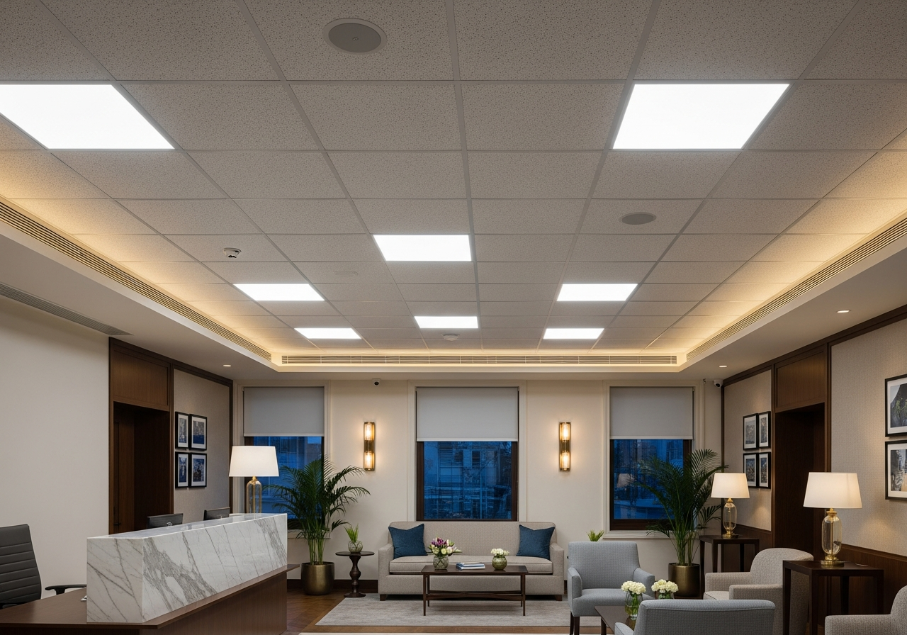 Grid ceiling in a Bangalore bank branch