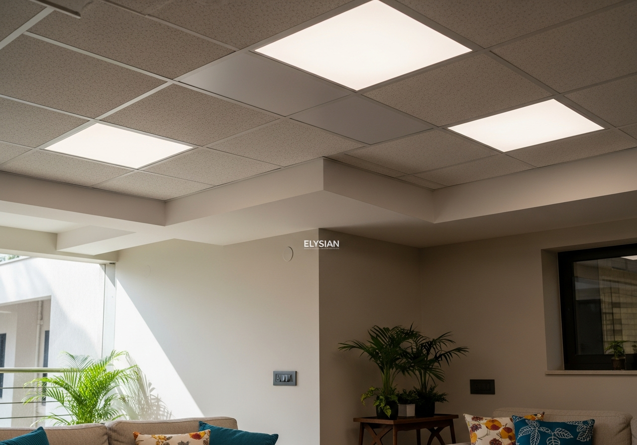 Grid ceiling in a Bangalore commercial basement