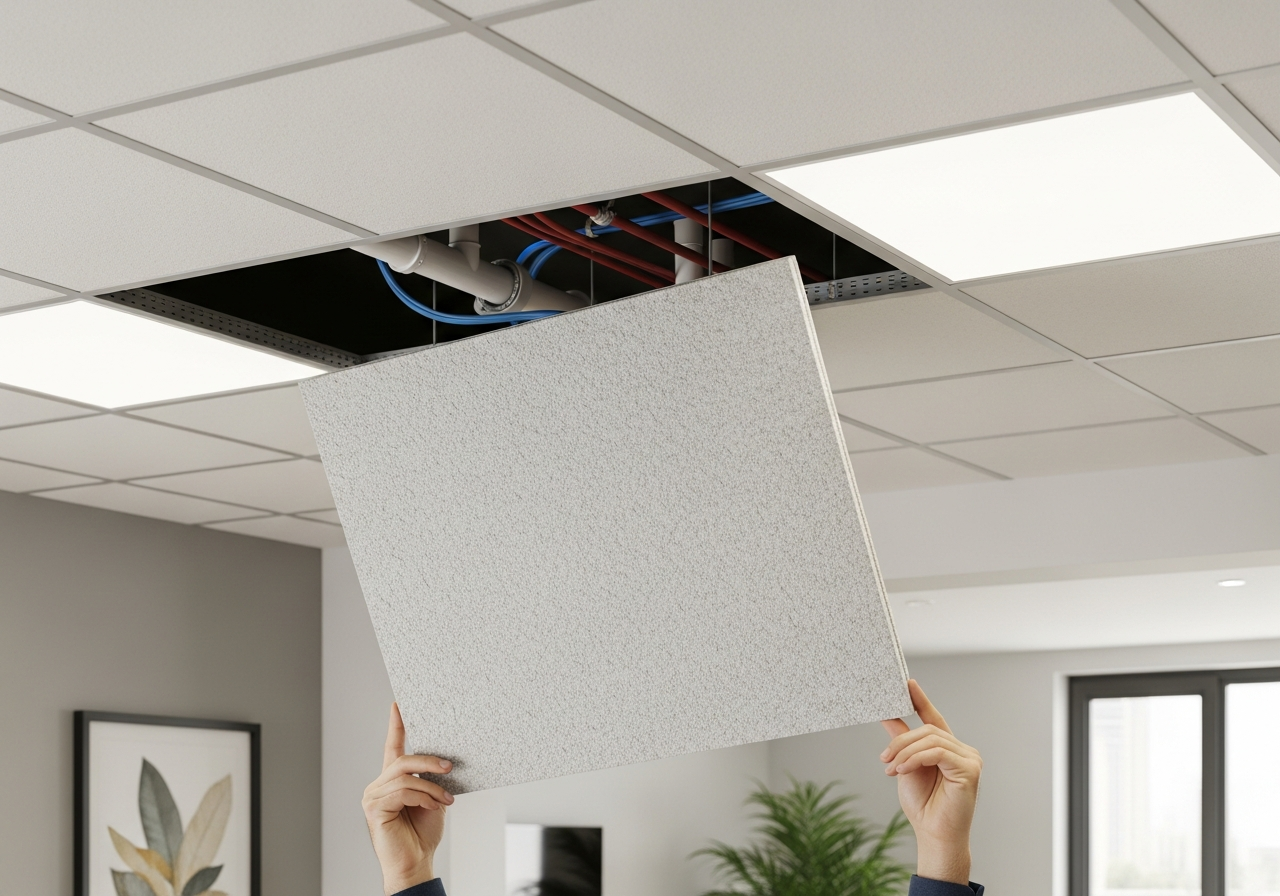 Grid ceiling in a Bangalore commercial basement