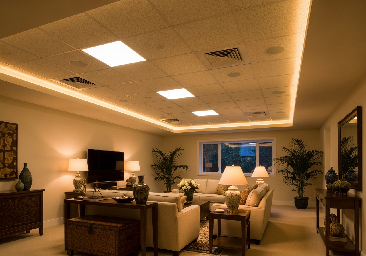 Grid ceiling in a Bangalore commercial basement