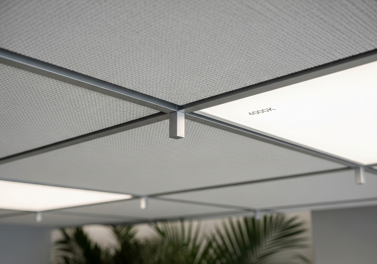 Grid ceiling in a Bangalore co-working space