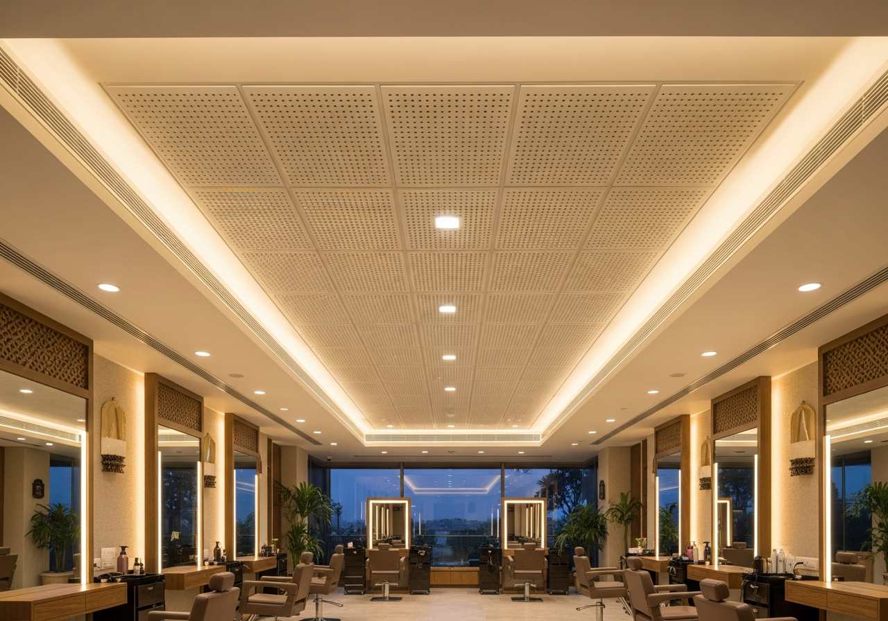 Grid ceiling in a Bangalore co-working space