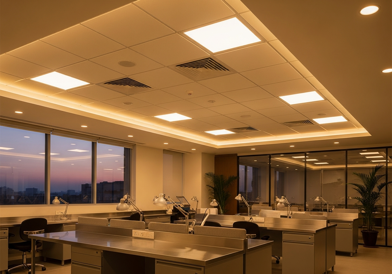 Grid ceiling in a Bangalore medical lab