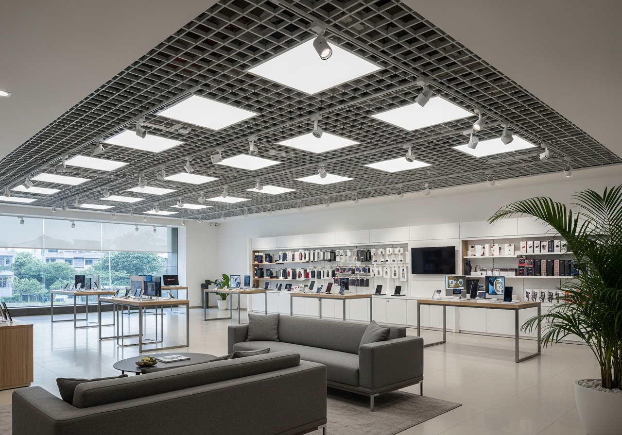 Grid ceiling in a Bangalore showroom