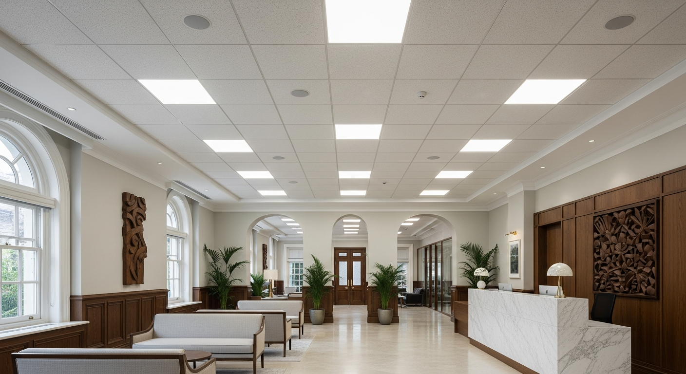 Grid ceiling in a Bangalore bank branch