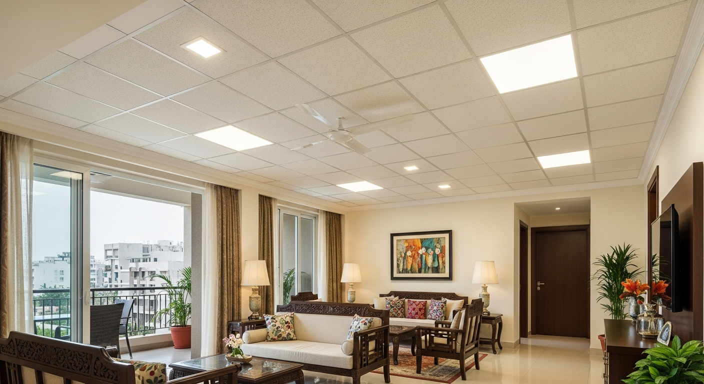 Grid ceiling in a Bangalore commercial basement