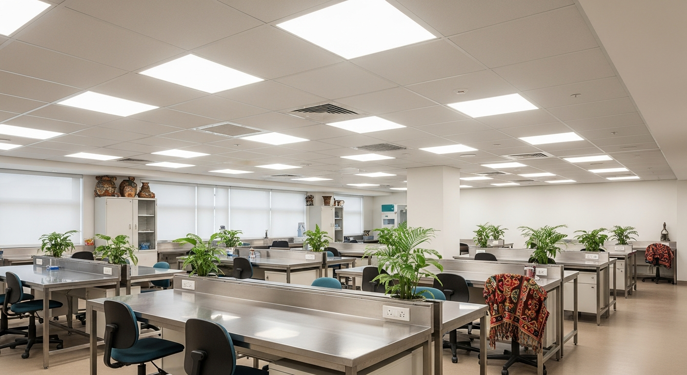Grid ceiling in a Bangalore medical lab
