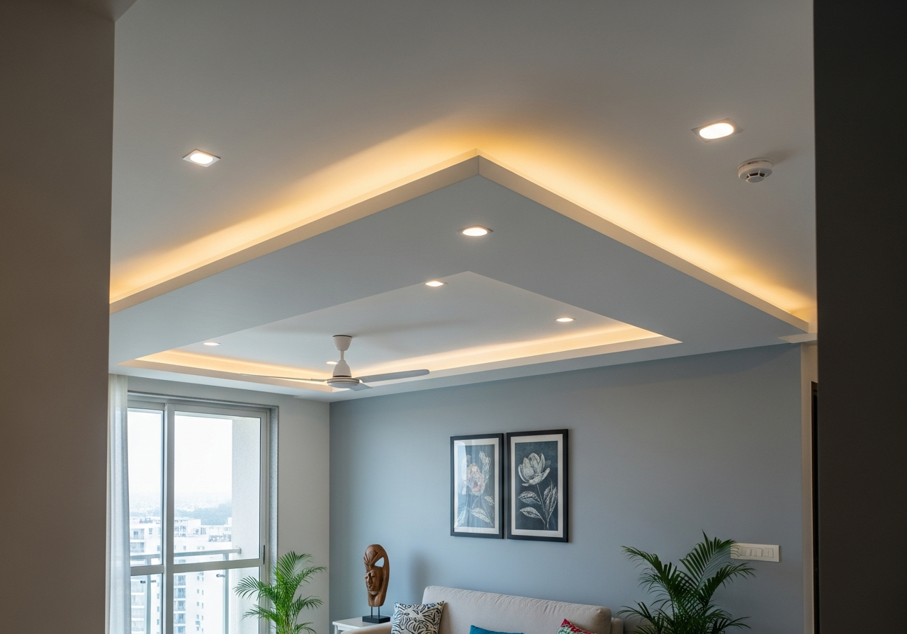 Gypsum false ceiling in a Bangalore 2BHK apartment