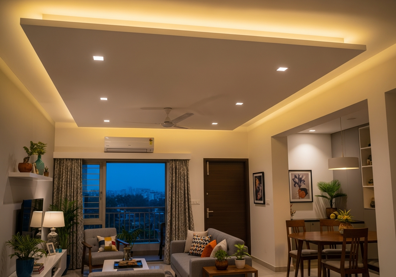 Gypsum false ceiling in a Bangalore 2BHK apartment