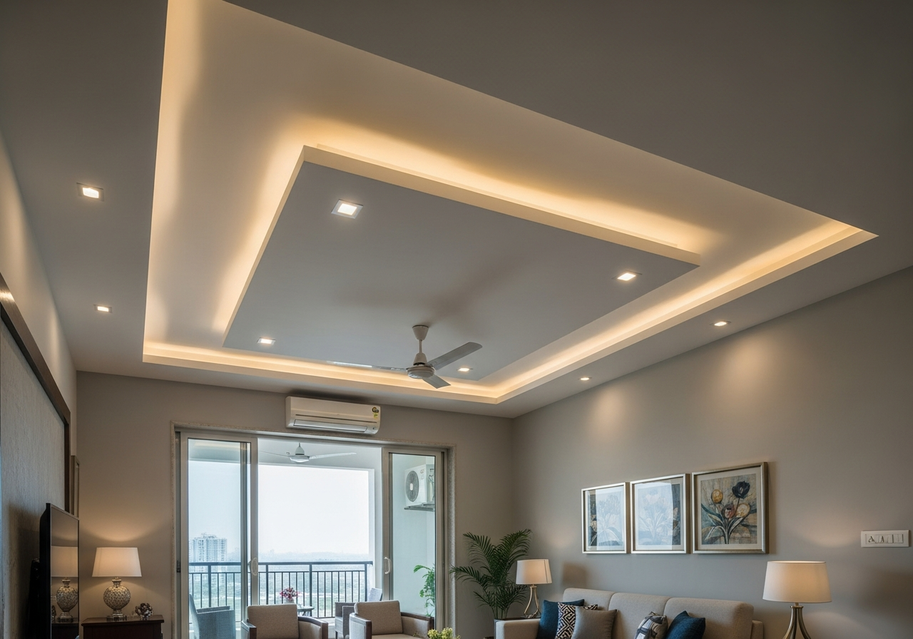 Gypsum false ceiling in a Bangalore 3BHK apartment