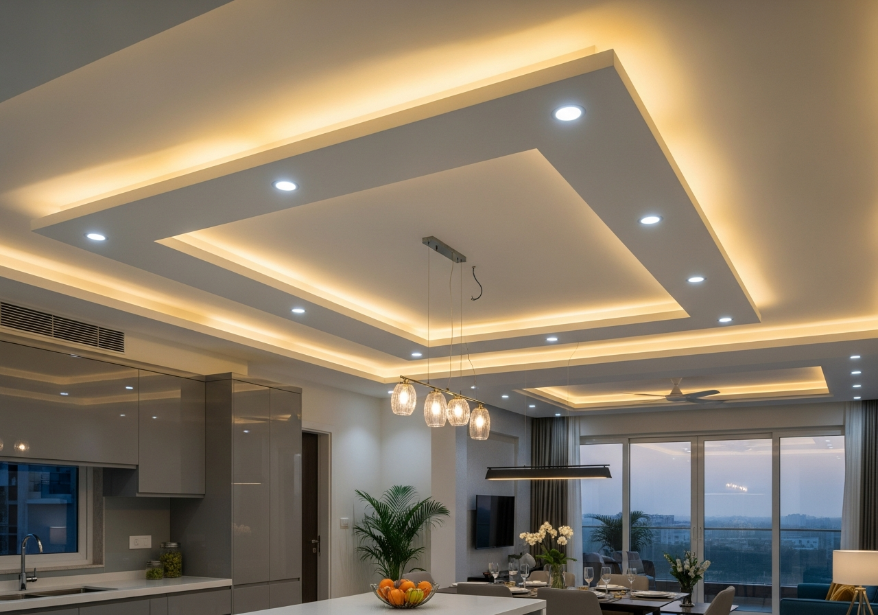 Gypsum false ceiling in a Bangalore 3BHK apartment