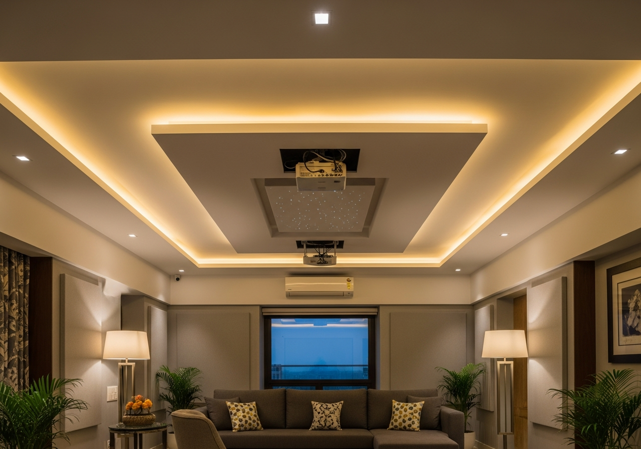Gypsum false ceiling in a Bangalore home theatre