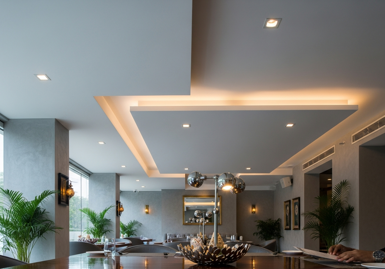 Gypsum false ceiling in a Bangalore restaurant