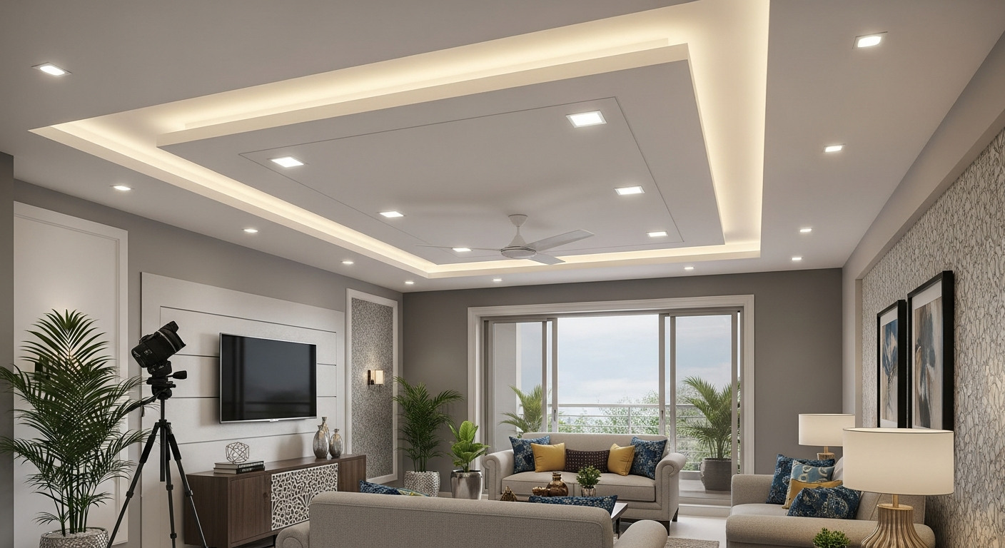 Gypsum false ceiling in a Bangalore 2BHK apartment