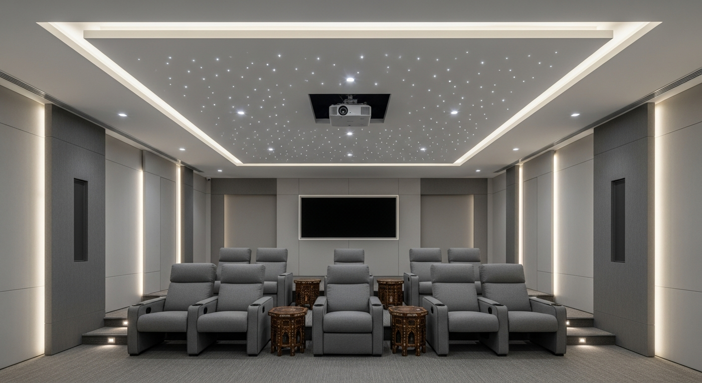 Gypsum false ceiling in a Bangalore home theatre