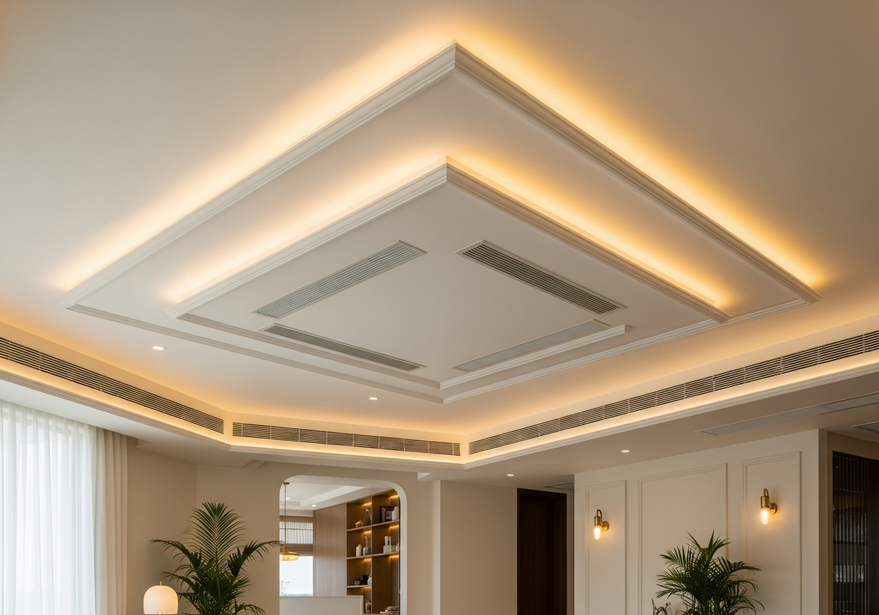 POP false ceiling in a Bangalore apartment with tray ceiling