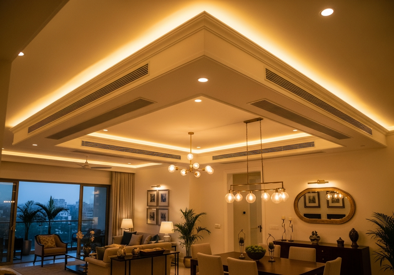 POP false ceiling in a Bangalore apartment with tray ceiling