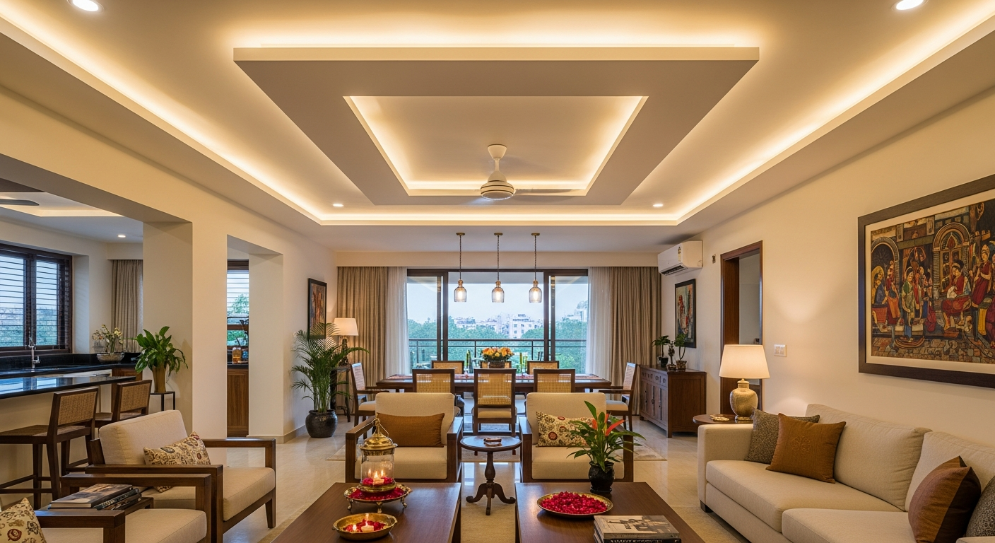 POP false ceiling in a renovated Bangalore apartment