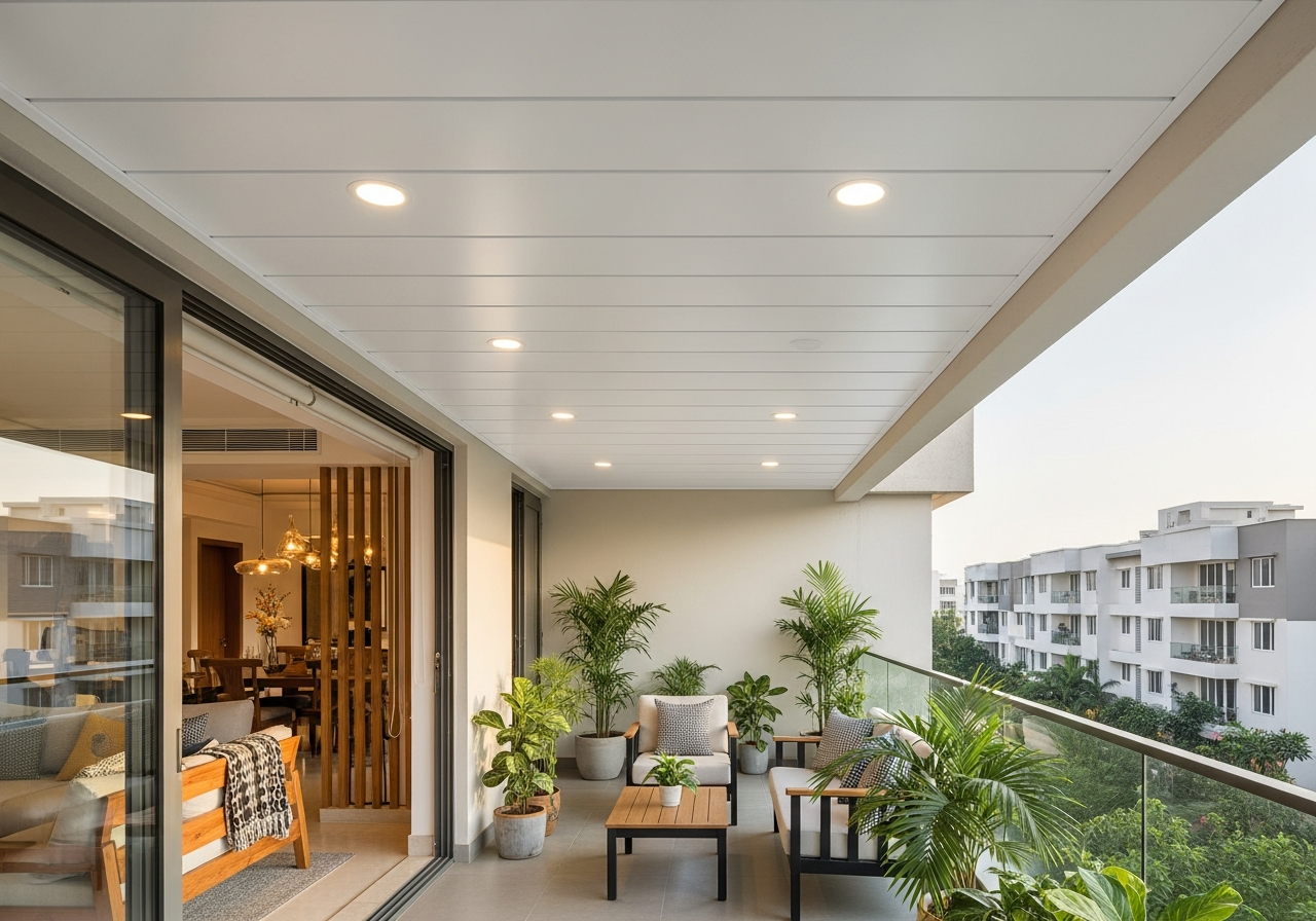 PVC false ceiling in a Bangalore apartment balcony