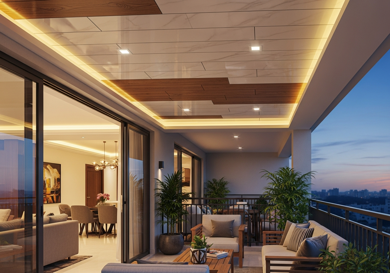 PVC false ceiling in a Bangalore apartment balcony