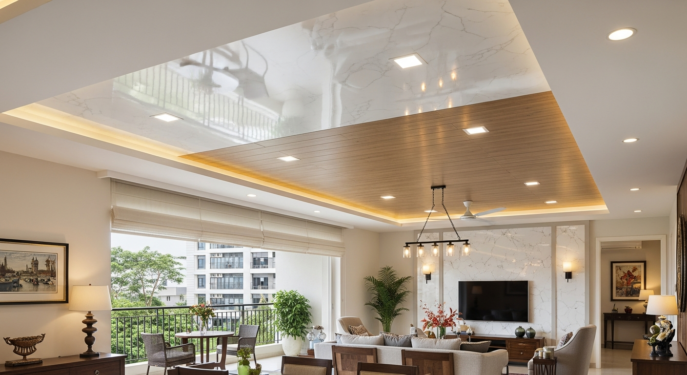 PVC false ceiling in a Bangalore apartment balcony